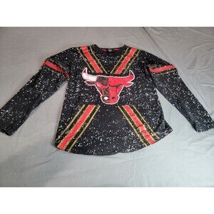 NBA Chicago Bulls Long Sleeve Shirt Youth XL (14) Black Red Splatter NBA Graphic